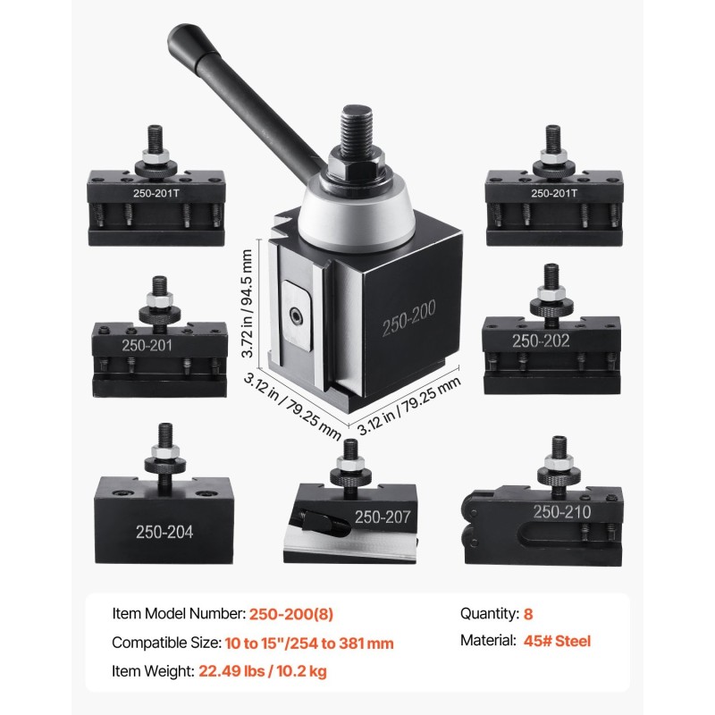 Pikavaihtoinen sorvin työkalupidinsarja kahdeksanosainen teräs 254–381 mm kääntöhalkaisija