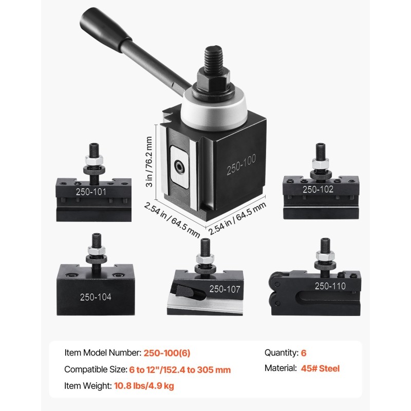 Pikavaihtotyökalupidinsarja 6-osainen teräksinen 6–12 tuuman kärkikorkeudelle
