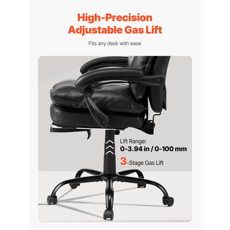 Työtuoli korkeaselkäinen PU-nahkainen säädettävä jalkatuki lannerangan tyyny 181 kg