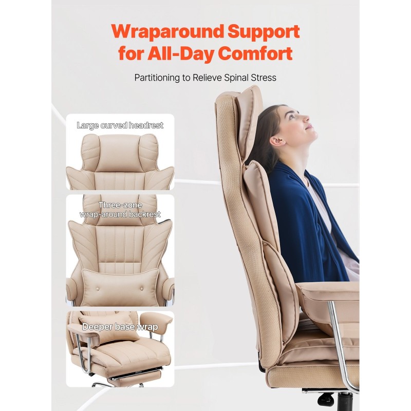 Korkeaselkäinen toimistotuoli keinonahkaverhoilu korkeatiheyksinen vaahtopehmuste säädettävä jalkatuki