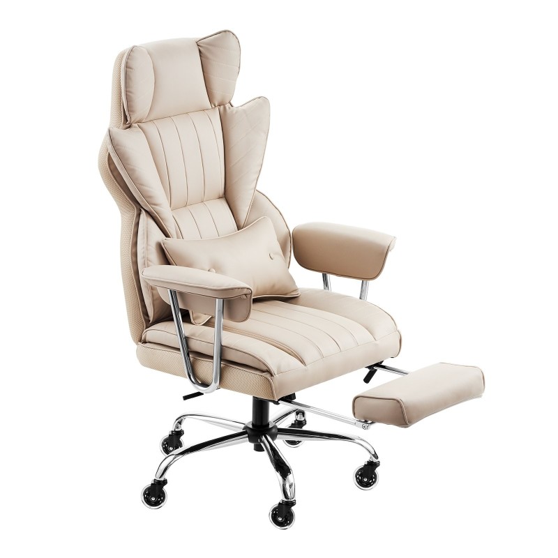 Korkeaselkäinen toimistotuoli keinonahkaverhoilu korkeatiheyksinen vaahtopehmuste säädettävä jalkatuki