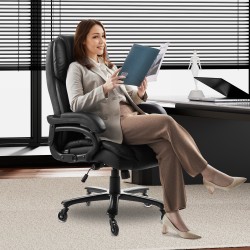 Toimistotuoli PU-nahka musta 160 mm vaahtotyyny kantavuus 226,8 kg