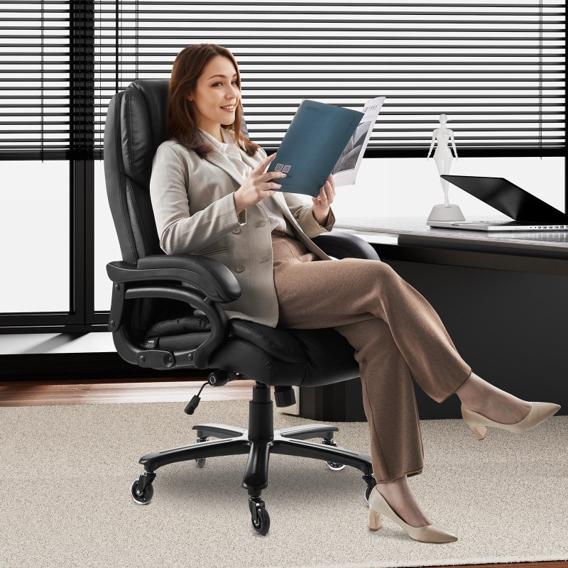 Toimistotuoli PU-nahka musta 160 mm vaahtotyyny kantavuus 226,8 kg