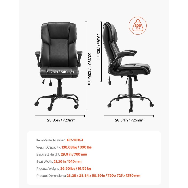 Toimistotuoli korkea selkänoja säädettävä ristiseläntuki keinonahka musta 136 kg kantavuus korkeussäätö