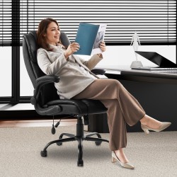 Toimistotuoli korkea selkänoja säädettävä ristiseläntuki keinonahka musta 136 kg kantavuus korkeussäätö