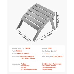 Taitettava jalkarahi korkeatiheyksisestä polyeteenimuovista harmaa 377 mm ulkokäyttöön