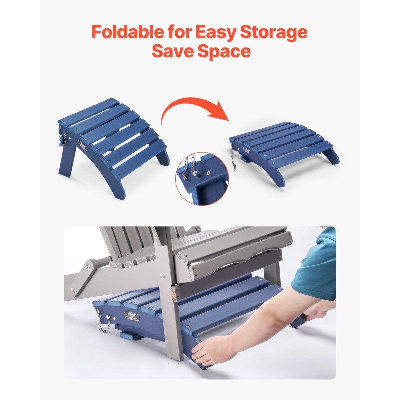 Taitettava HDPE-muovinen Adirondack-jalkatuki sininen 350 mm ulkokäyttöön