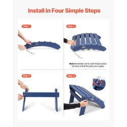 Taitettava HDPE-muovinen Adirondack-jalkatuki sininen 350 mm ulkokäyttöön