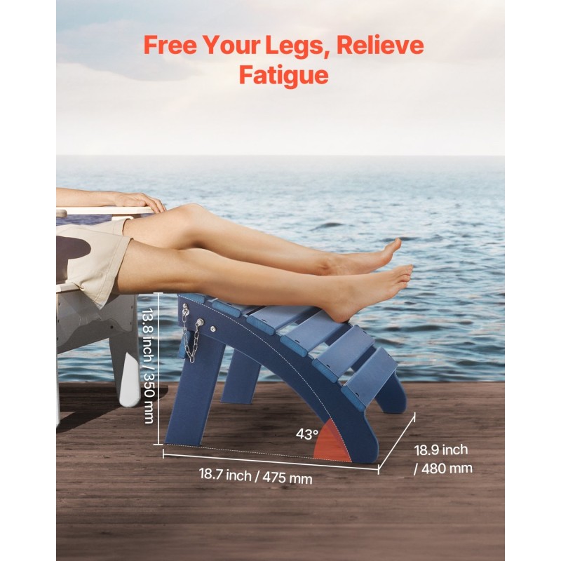 Taitettava HDPE-muovinen Adirondack-jalkatuki sininen 350 mm ulkokäyttöön