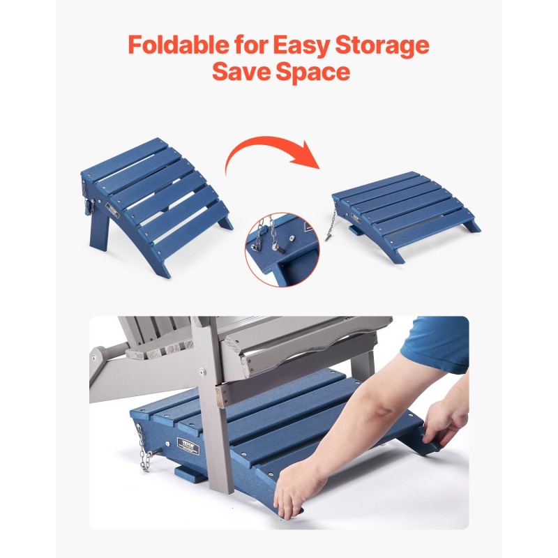 Taitettava Adirondack-jalkatuki HDPE-muovi sininen korkeus 330 mm