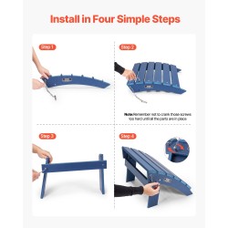 Taitettava Adirondack-jalkatuki HDPE-muovi sininen korkeus 330 mm