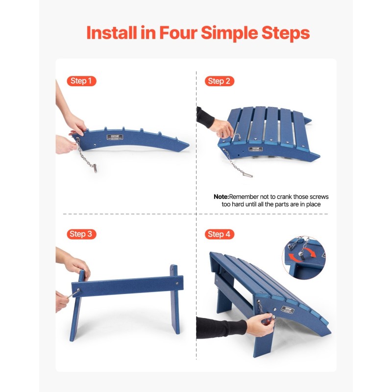 Taitettava Adirondack-jalkatuki HDPE-muovi sininen korkeus 330 mm
