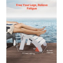 Taitettava Adirondack-jalkarahi HDPE-muovi valkoinen ulkokäyttö 350 mm 304 ruostumattomat ruuvit