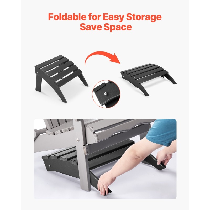 Taitettava ulkorahi HDPE-muovia musta 33 cm korkea Adirondack-tuoliin