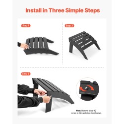 Taitettava ulkorahi HDPE-muovia musta 33 cm korkea Adirondack-tuoliin