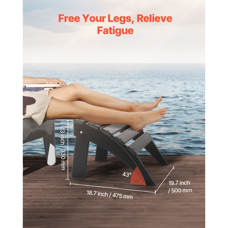 Taitettava ulkorahi HDPE-muovia musta 33 cm korkea Adirondack-tuoliin