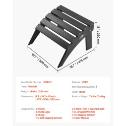 Taitettava ulkorahi HDPE-muovia musta 33 cm korkea Adirondack-tuoliin