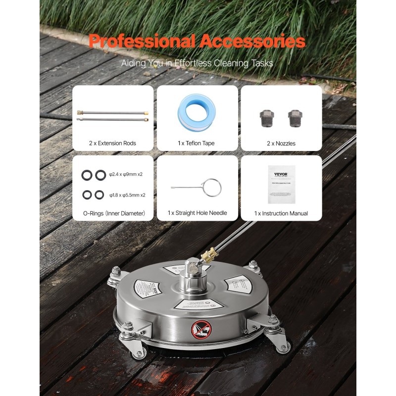 Painepesurin pintapesuri 14 tuuman ruostumaton teräs 4 pyörää betonille terasseille patioille