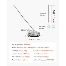 Painepesurin pintapesuri 14 tuuman ruostumaton teräs 4 pyörää betonille terasseille patioille