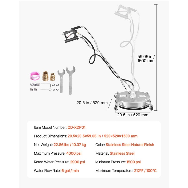 Pyörivä 20-tuumainen ruostumaton teräs puhdistussuutin painepesuriin kaksoissuutin 3/8 pikalukitusliitin