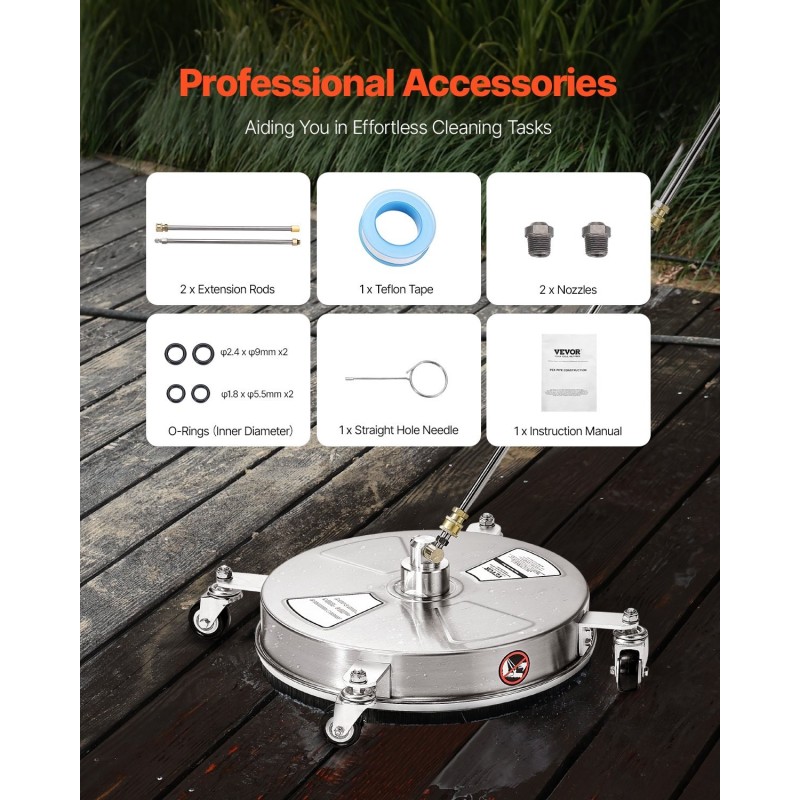 Painepesurin teräspesuri 304-ruostumatonta terästä 16,5 tuumaa 4 pyörää