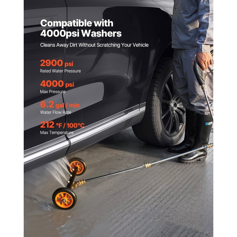 Painepesurin 16-tuumainen alustanpuhdistin ruostumatonta terästä ja alumiiniseosta 4 suutinta 2 jatkovartta