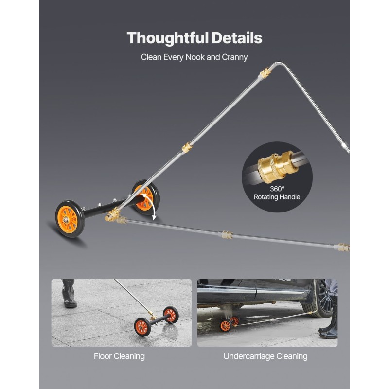 Painepesurin 16-tuumainen alustanpuhdistin ruostumatonta terästä ja alumiiniseosta 4 suutinta 2 jatkovartta