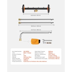 Painepesurin 16-tuumainen alustanpuhdistin ruostumatonta terästä ja alumiiniseosta 4 suutinta 2 jatkovartta