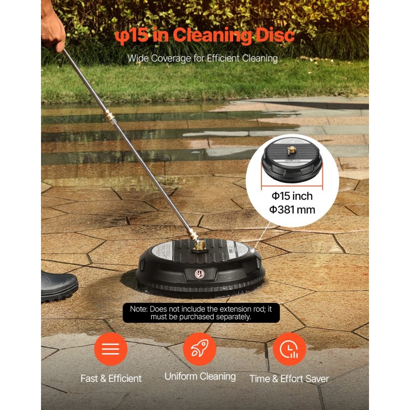 Terassipesuri 15-tuumainen muovinen nelipyöräinen painepesuriin 1/4-pikalukitusliittimelle