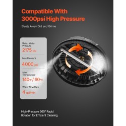 Terassipesuri 15-tuumainen muovinen nelipyöräinen painepesuriin 1/4-pikalukitusliittimelle