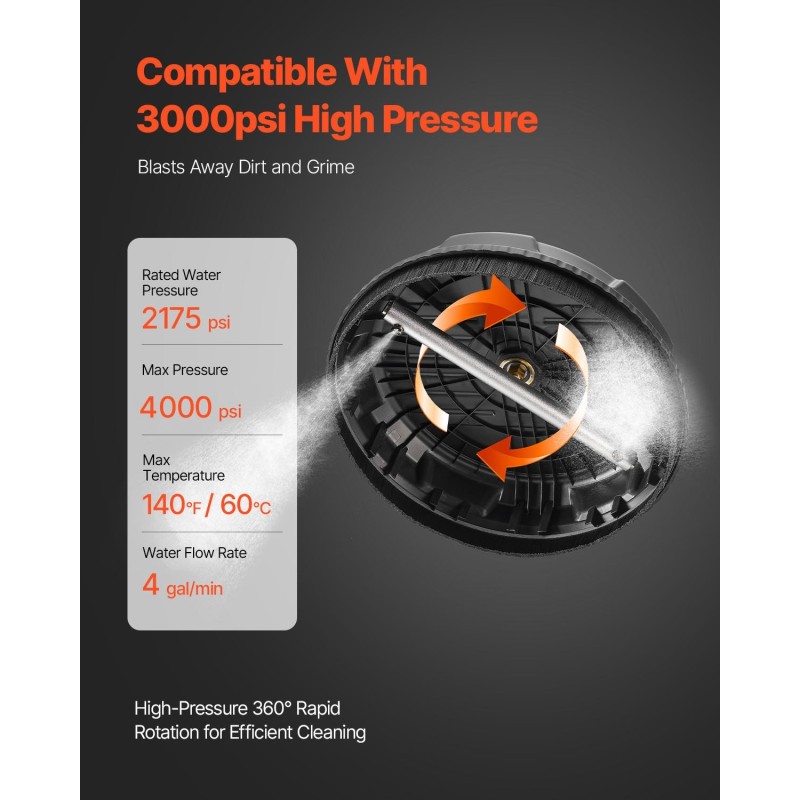 Terassipesuri 15-tuumainen muovinen nelipyöräinen painepesuriin 1/4-pikalukitusliittimelle