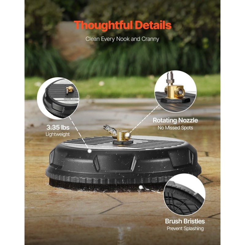 Terassipesuri 15-tuumainen muovinen nelipyöräinen painepesuriin 1/4-pikalukitusliittimelle