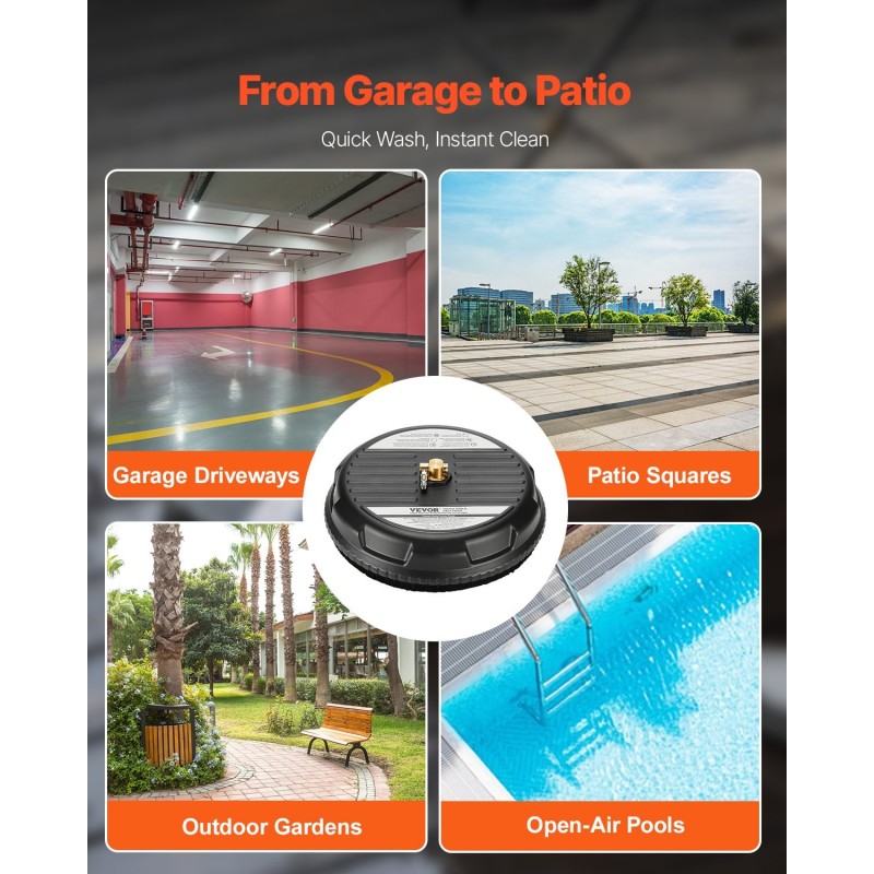 Terassipesuri 15-tuumainen muovinen nelipyöräinen painepesuriin 1/4-pikalukitusliittimelle