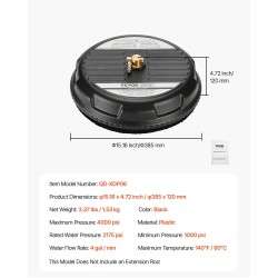Terassipesuri 15-tuumainen muovinen nelipyöräinen painepesuriin 1/4-pikalukitusliittimelle