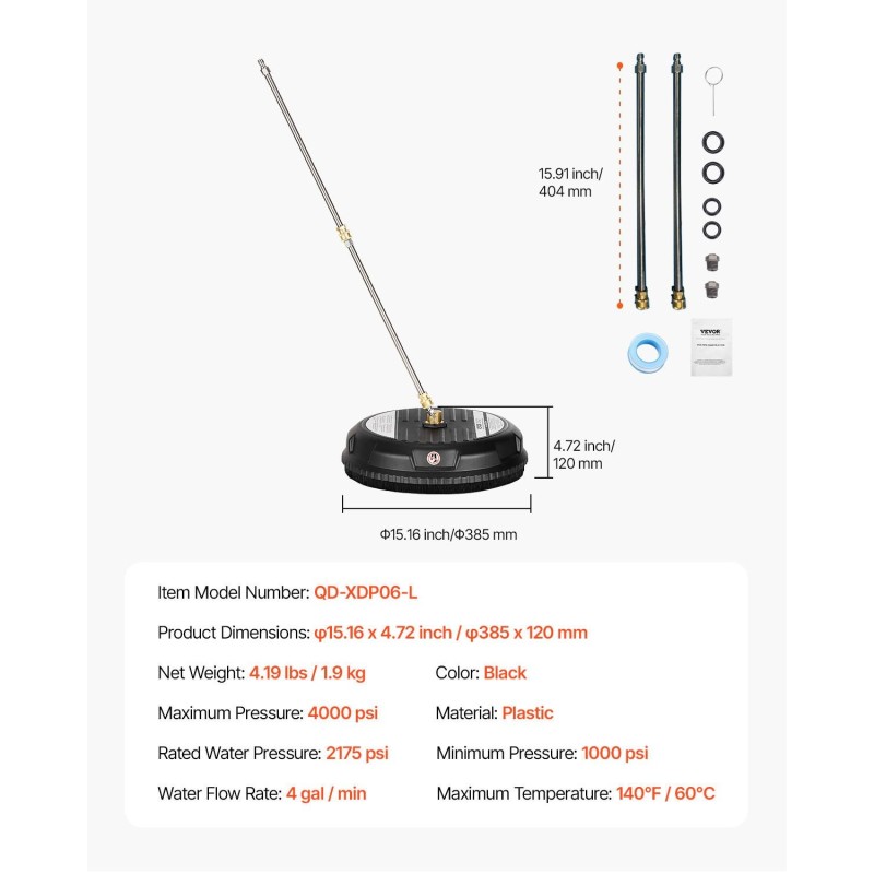 Pintapesuri painepesuriin 15-tuumainen 304-ruostumaton teräslevy 4 pyörää