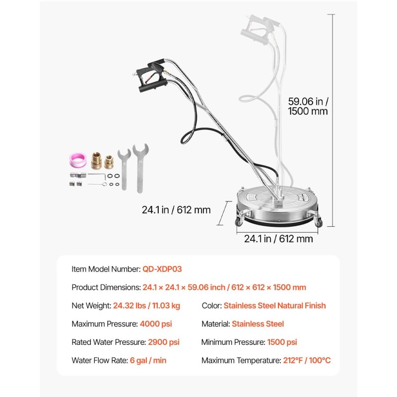 Painepesurin pintapesuri 24-tuumainen 304-ruostumaton teräs 4 pyörää kaksoiskahva 2 suutinta