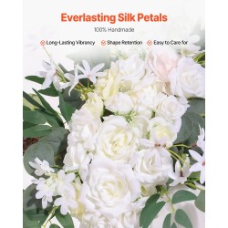 Hääkukkasetti 3-osainen valkoinen läpikuultava verho 6,4 metriä silkkikukat ruusut ja pionit