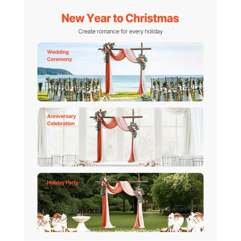 Kaari- ja verhosetti 4-osainen silkkikukkineen läpikuultavat verhot 6,4m häätausta