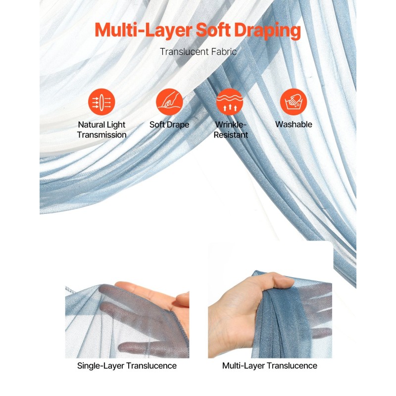 Keinotekoinen hääkaarikoriste 4-osainen silkkikukkasetti läpikuultavat 6400x760 mm verhot sininen ja valkoinen
