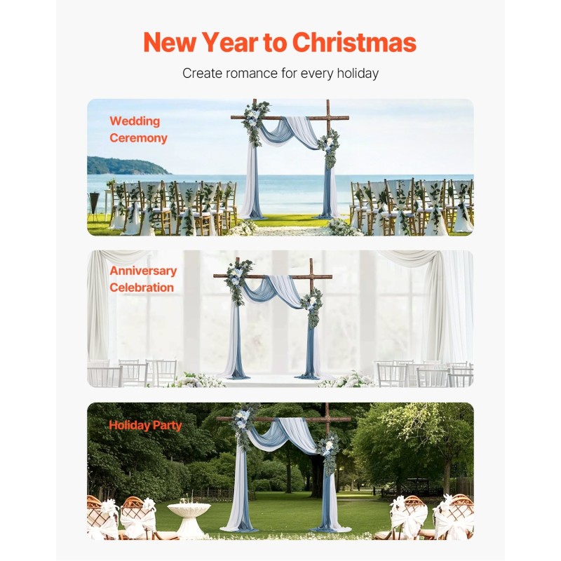 Keinotekoinen hääkaarikoriste 4-osainen silkkikukkasetti läpikuultavat 6400x760 mm verhot sininen ja valkoinen