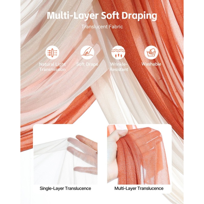 Kaarikoristesetti silkkikukilla ja läpikuultavilla verhoilla 5-osainen 10000 x 760 mm