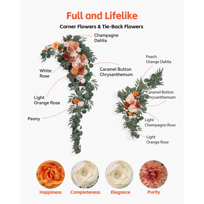 Kaarikoristesetti silkkikukilla ja läpikuultavilla verhoilla 5-osainen 10000 x 760 mm