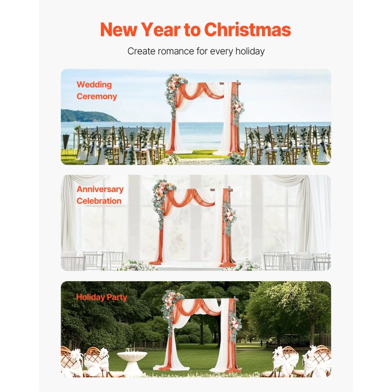 Kaarikoristesetti silkkikukilla ja läpikuultavilla verhoilla 5-osainen 10000 x 760 mm