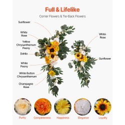 Hääkaaren kukkasetti silkkikukat läpikuultava verho kolmiosainen valkoinen