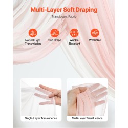 4-osainen silkkikukkasetti hääkaareen läpikuultavilla verhoilla ja nippusiteillä