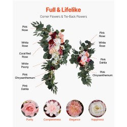 4-osainen silkkikukkasetti hääkaareen läpikuultavilla verhoilla ja nippusiteillä