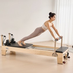 Pilates-reformerikone massiivipuusta 2380x735x925 mm jousi ja köysi istuinlaatikolla kotisalille ja studioille