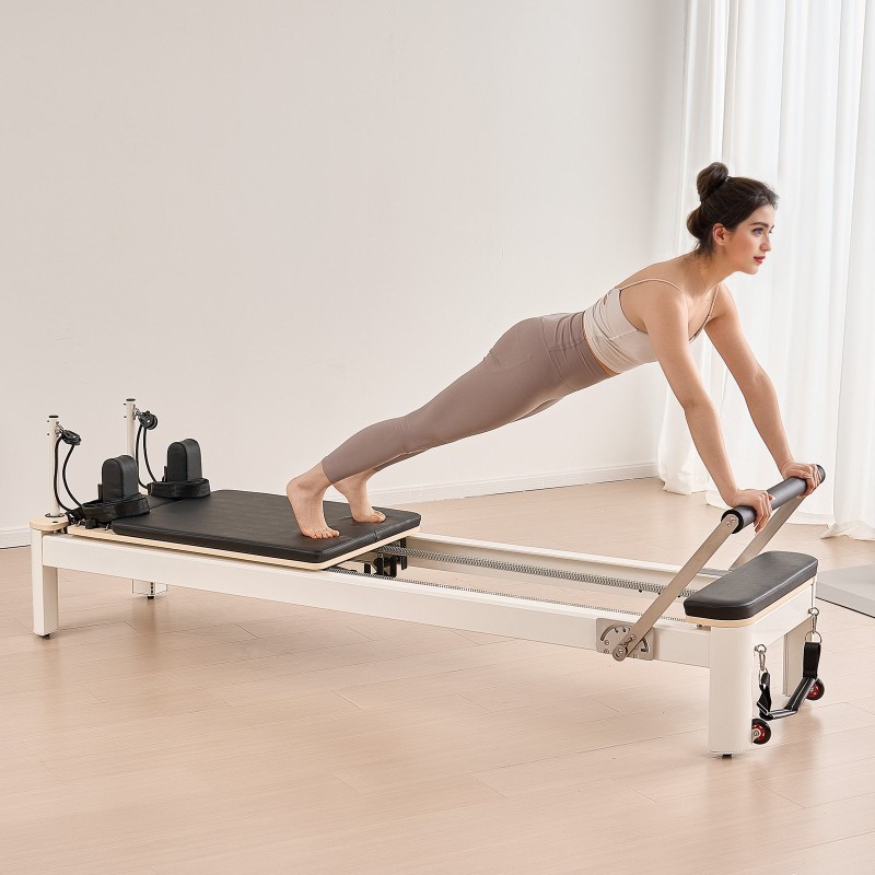 Pilatesreformer alumiiniseosrunko 2450x710x930 mm kotikäyttöön jousi ja naruvastus istuinlaatikolla