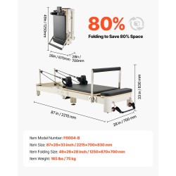 Taitettava pilates-reformerlaite kotikäyttöön istuinlaatikolla ja kaksinkertaisella vastuksella