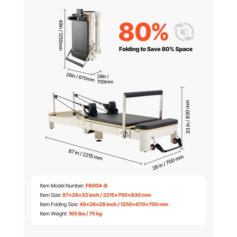 Taitettava pilates-reformerlaite kotikäyttöön istuinlaatikolla ja kaksinkertaisella vastuksella